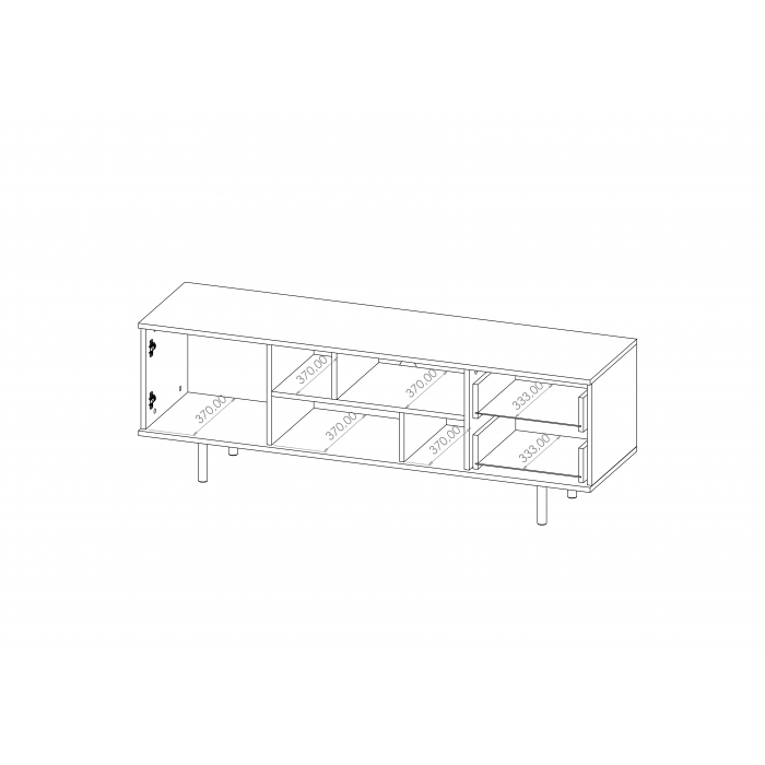 RTV Schrank mit Schubladen 150cm BIANCO Schwarz auf goldenen Beinen geriffelte Fronten