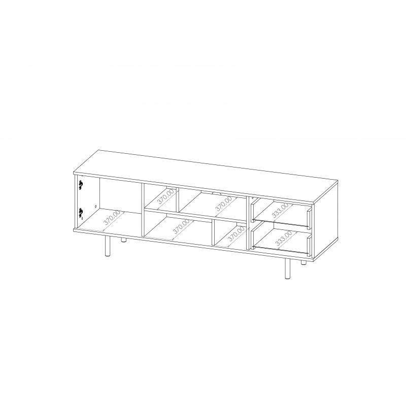 RTV Schrank mit Schubladen 150cm BIANCO Schwarz auf goldenen Beinen geriffelte Fronten 6/9