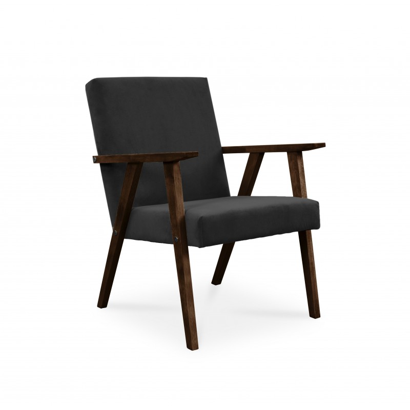 Sessel Gepolsterter Cocktailsessel Loungesessel LISEK Schwarz Beine aus Nussbaum 1/9