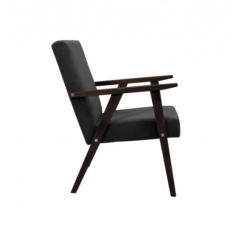 Sessel Gepolsterter Cocktailsessel Loungesessel LISEK Schwarz Beine aus Nussbaum 2/9