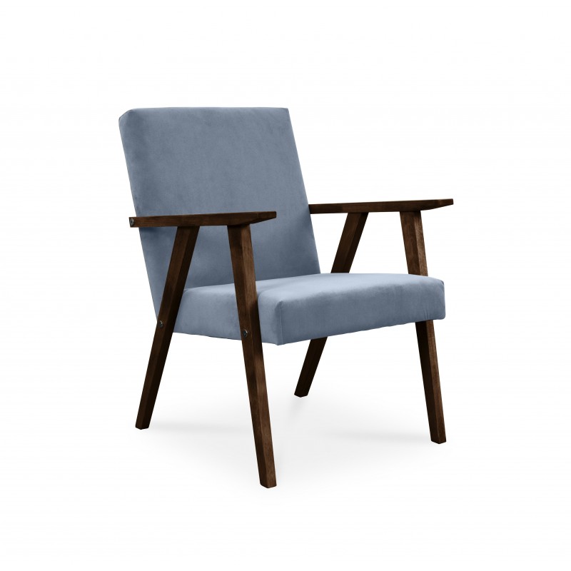 Sessel Gepolsterter Cocktailsessel Loungesessel LISEK Blau Beine aus Nussbaum 1/9