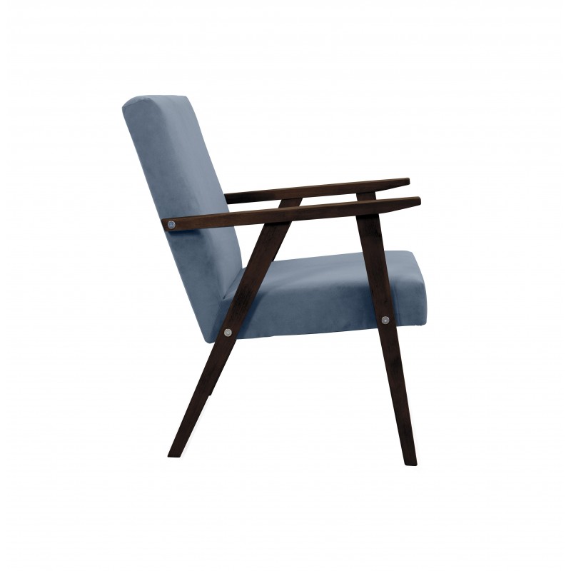 Sessel Gepolsterter Cocktailsessel Loungesessel LISEK Blau Beine aus Nussbaum 2/9