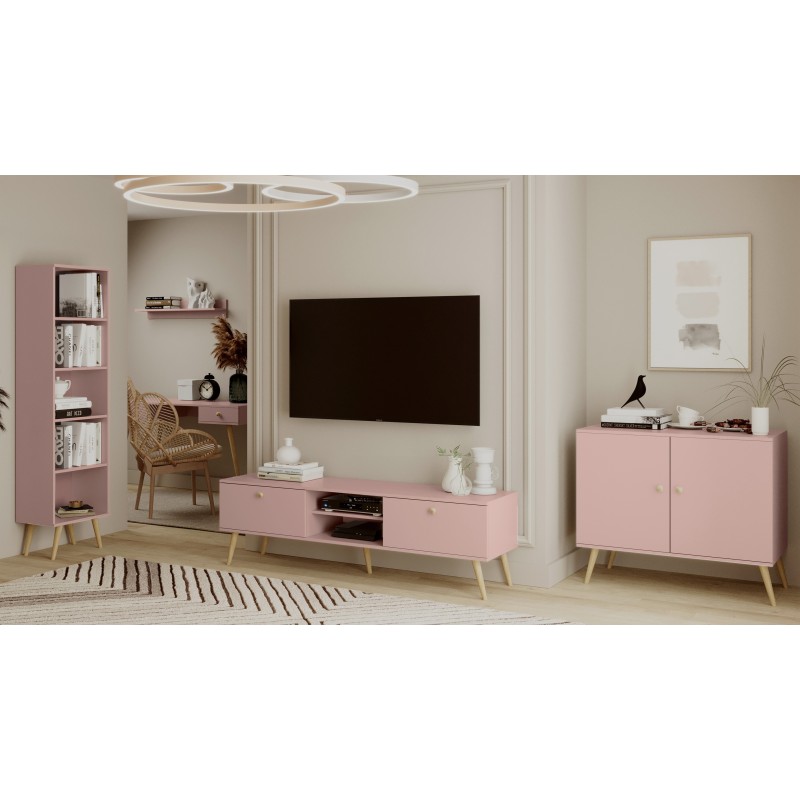 RTV-Schrank TV-Tisch Fernsehtisch TV Lowboard Tisch String Griffe Boho für das Wohnzimmer IKON 170 cm Rosa 3/9