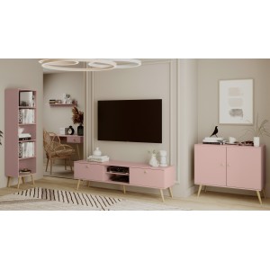 RTV-Schrank TV-Tisch Fernsehtisch TV Lowboard Tisch String Griffe Boho für das Wohnzimmer IKON 170 cm Rosa 3/9