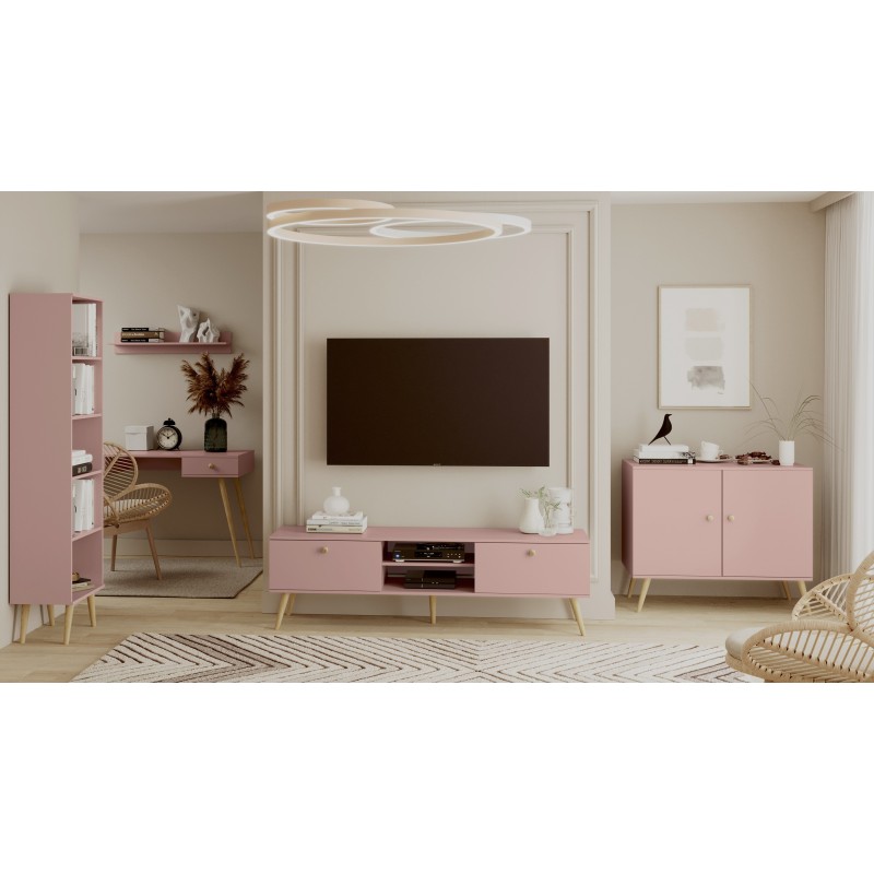RTV-Schrank TV-Tisch Fernsehtisch TV Lowboard Tisch String Griffe Boho für das Wohnzimmer IKON 170 cm Rosa 4/9