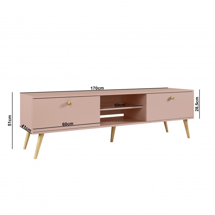 RTV-Schrank TV-Tisch Fernsehtisch TV Lowboard Tisch String Griffe Boho für das Wohnzimmer IKON 170 cm Rosa