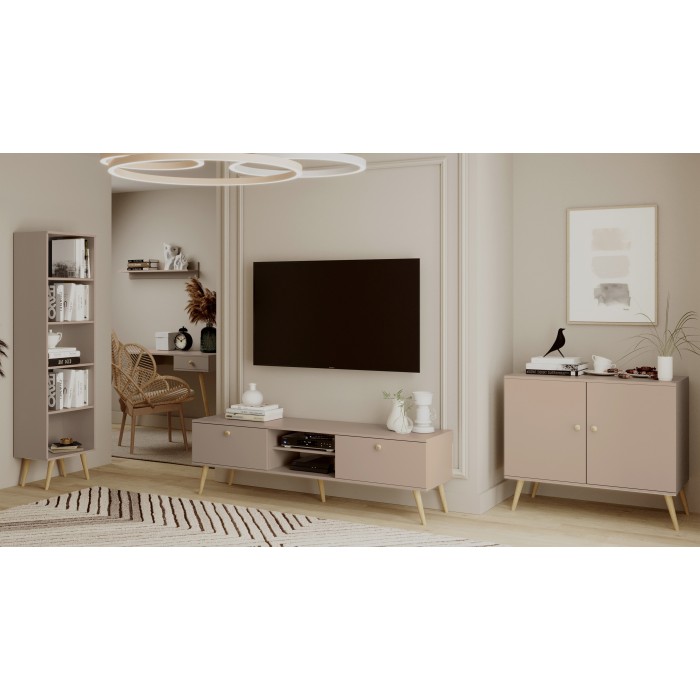 RTV-Schrank TV-Tisch Fernsehtisch TV Lowboard Tisch String Griffe Boho für das Wohnzimmer IKON 170 cm Beige Macchiato IKON