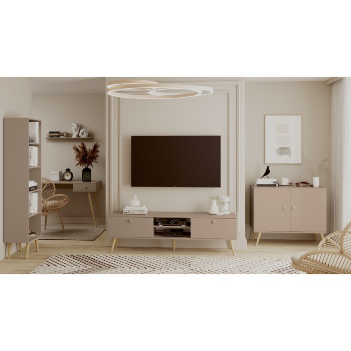 RTV-Schrank TV-Tisch Fernsehtisch TV Lowboard Tisch String Griffe Boho für das Wohnzimmer IKON 170 cm Beige Macchiato IKON