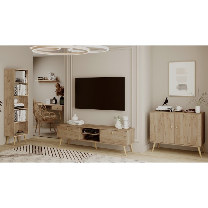 RTV-Schrank TV-Tisch Fernsehtisch TV Lowboard Tisch String Griffe Boho für das Wohnzimmer IKON 170 cm Eiche Craft