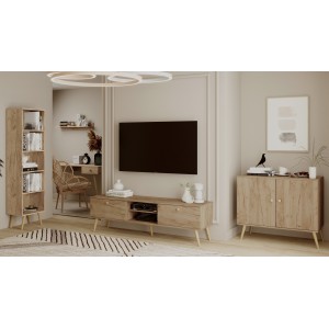 RTV-Schrank TV-Tisch Fernsehtisch TV Lowboard Tisch String Griffe Boho für das Wohnzimmer IKON 170 cm Eiche Craft 3/9