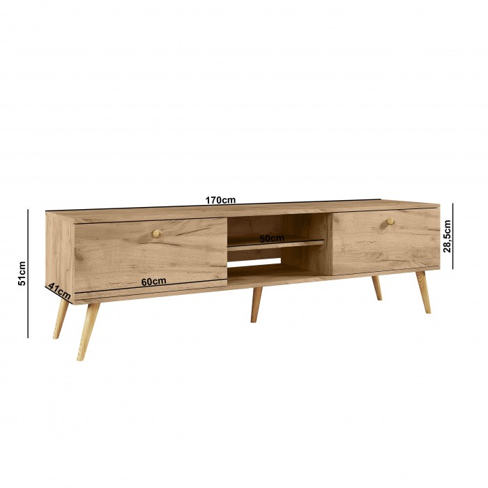 RTV-Schrank TV-Tisch Fernsehtisch TV Lowboard Tisch String Griffe Boho für das Wohnzimmer IKON 170 cm Eiche Craft