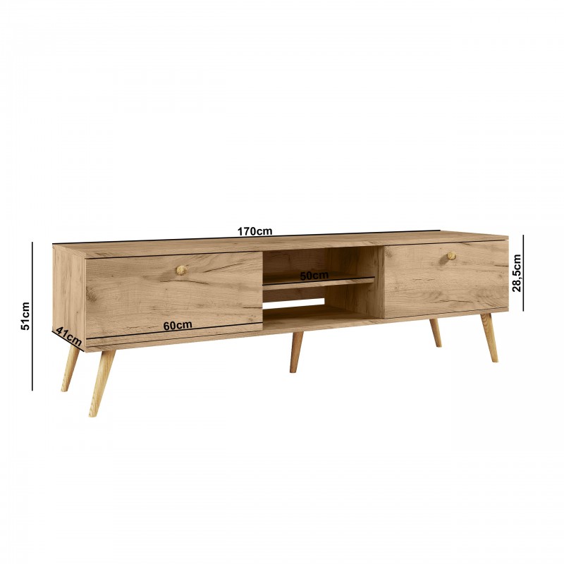 RTV-Schrank TV-Tisch Fernsehtisch TV Lowboard Tisch String Griffe Boho für das Wohnzimmer IKON 170 cm Eiche Craft 6/9