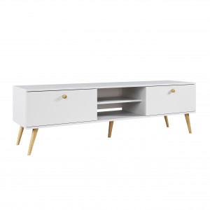 RTV-Schrank TV-Tisch Fernsehtisch TV Lowboard Tisch String Griffe Boho für das Wohnzimmer IKON 170 cm Weiß 1/9