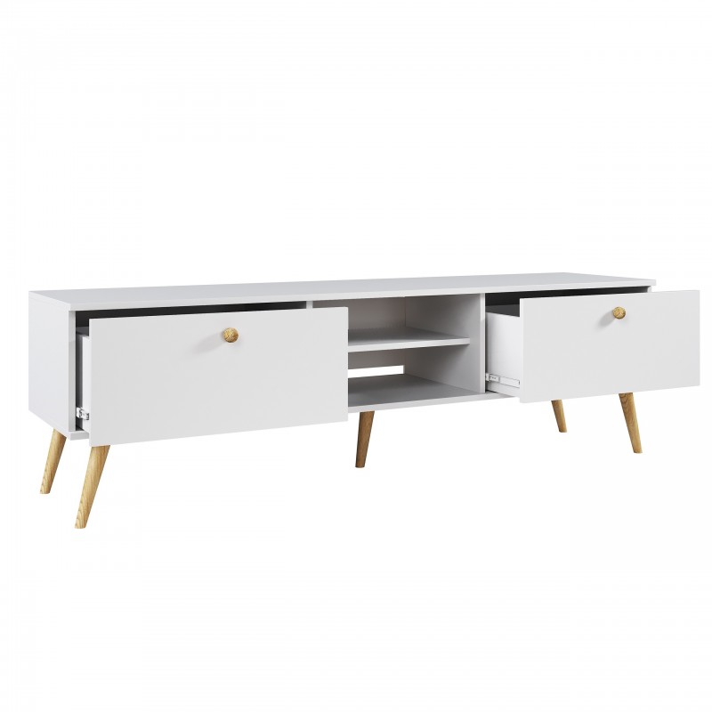 RTV-Schrank TV-Tisch Fernsehtisch TV Lowboard Tisch String Griffe Boho für das Wohnzimmer IKON 170 cm Weiß 2/9