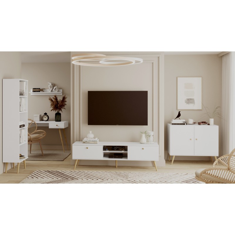 RTV-Schrank TV-Tisch Fernsehtisch TV Lowboard Tisch String Griffe Boho für das Wohnzimmer IKON 170 cm Weiß 4/9