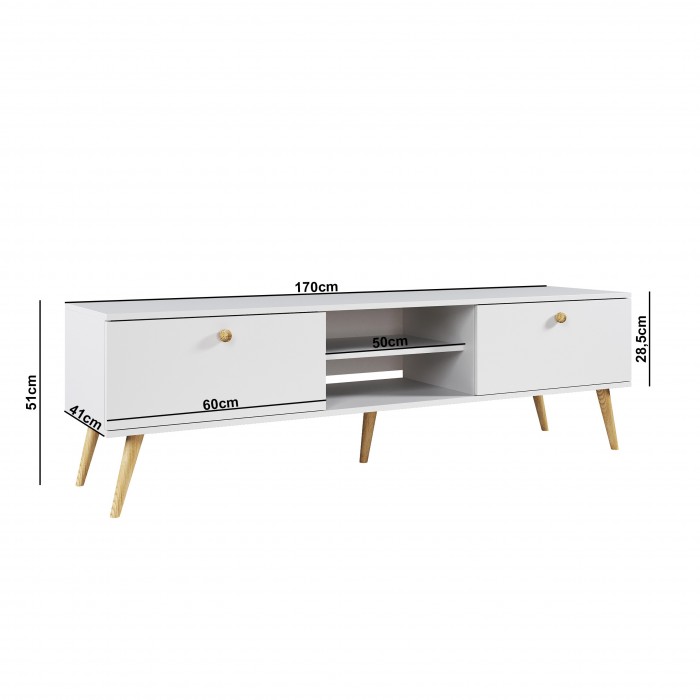 RTV-Schrank TV-Tisch Fernsehtisch TV Lowboard Tisch String Griffe Boho für das Wohnzimmer IKON 170 cm Weiß