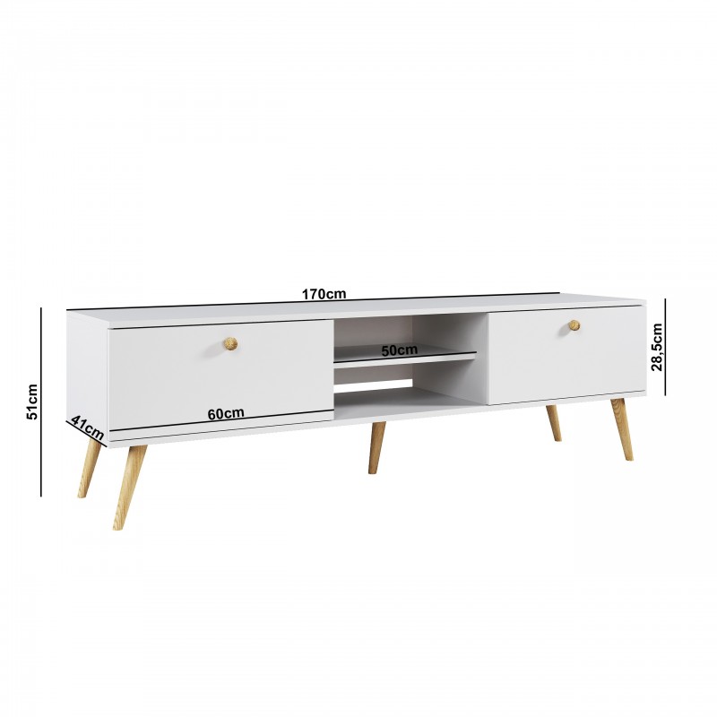 RTV-Schrank TV-Tisch Fernsehtisch TV Lowboard Tisch String Griffe Boho für das Wohnzimmer IKON 170 cm Weiß 6/9