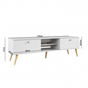 RTV-Schrank TV-Tisch Fernsehtisch TV Lowboard Tisch String Griffe Boho für das Wohnzimmer IKON 170 cm Weiß 6/9