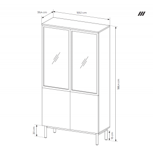 Hohe verglaste Vitrine mit LED-Beleuchtung LANGO Schwarz + Eiche Evoke 6/9