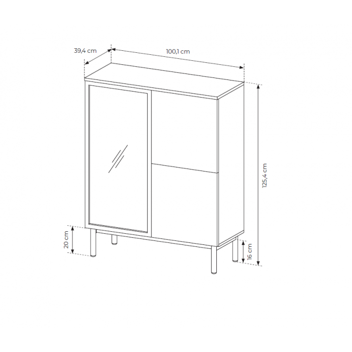 Niedrige Vitrine mit LED-Beleuchtung für das Wohnzimmer LANGO Schwarz + Eiche Evoke