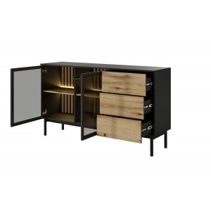 Schrank mit LED-Beleuchtung LANGO 150cm Schwarz + Eiche Evoke 2/9