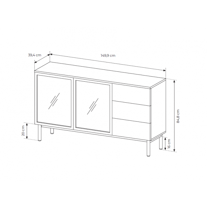 Schrank mit LED-Beleuchtung LANGO 150cm Schwarz + Eiche Evoke