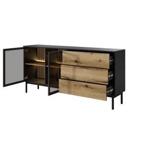 Breite Kommode mit LED-Beleuchtung LANGO 180cm Schwarz + Eiche Evoke 2/9