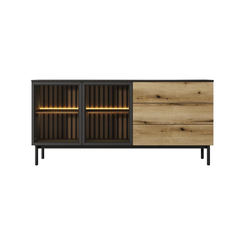 Breite Kommode mit LED-Beleuchtung LANGO 180cm Schwarz + Eiche Evoke 3/9