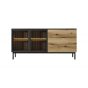 Breite Kommode mit LED-Beleuchtung LANGO 180cm Schwarz + Eiche Evoke 3/9
