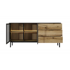 Breite Kommode mit LED-Beleuchtung LANGO 180cm Schwarz + Eiche Evoke 4/9