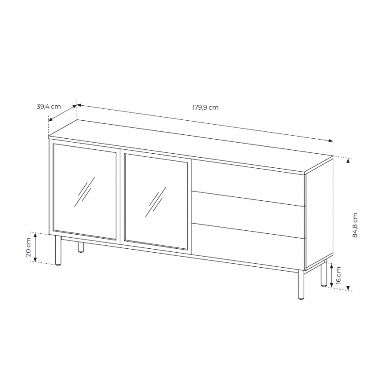 Breite Kommode mit LED-Beleuchtung LANGO 180cm Schwarz + Eiche Evoke 5/9