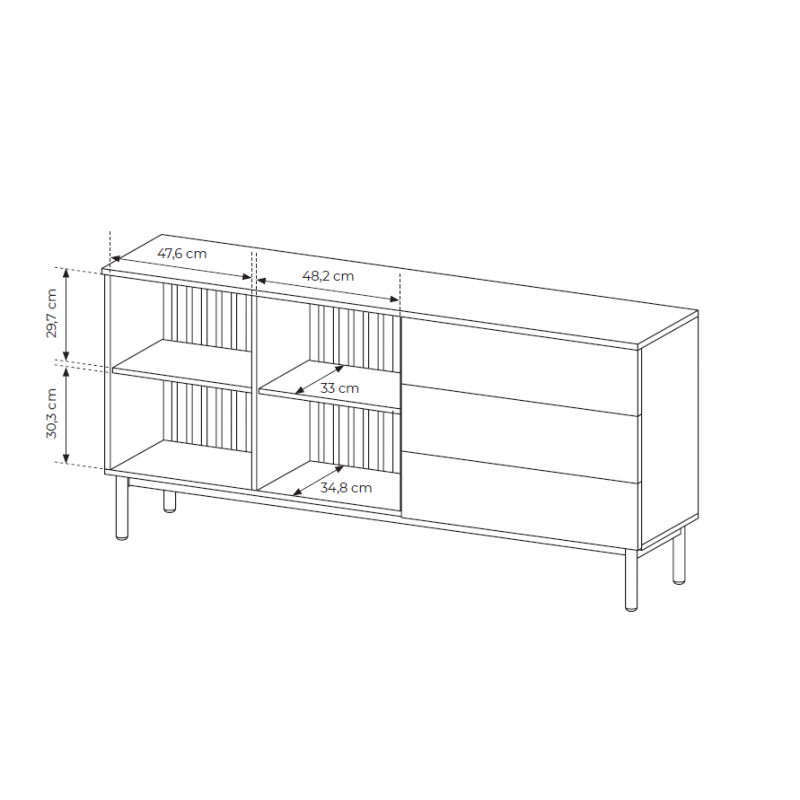 Breite Kommode mit LED-Beleuchtung LANGO 180cm Schwarz + Eiche Evoke 6/9