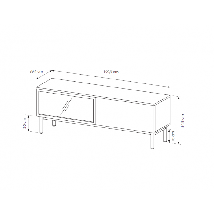 RTV Tisch mit LED Beleuchtung LANGO 150cm Schwarz + Eiche Evoke