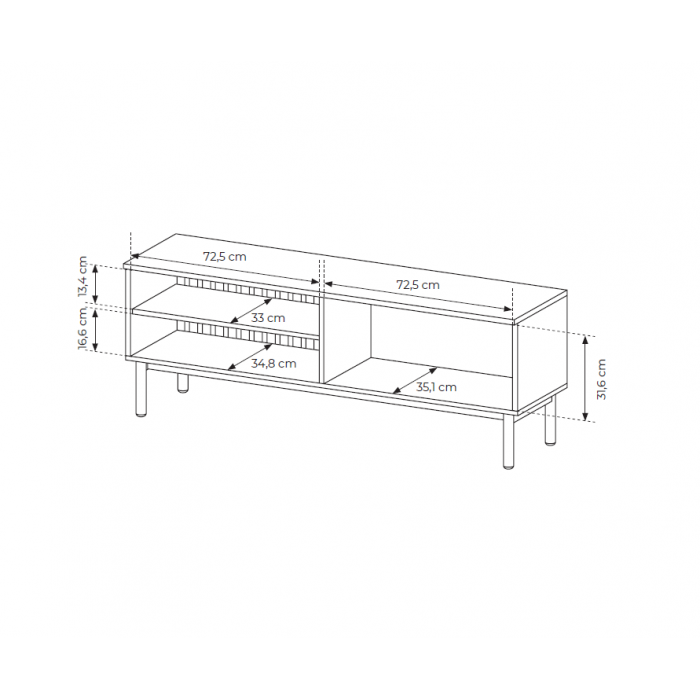 RTV Tisch mit LED Beleuchtung LANGO 150cm Schwarz + Eiche Evoke