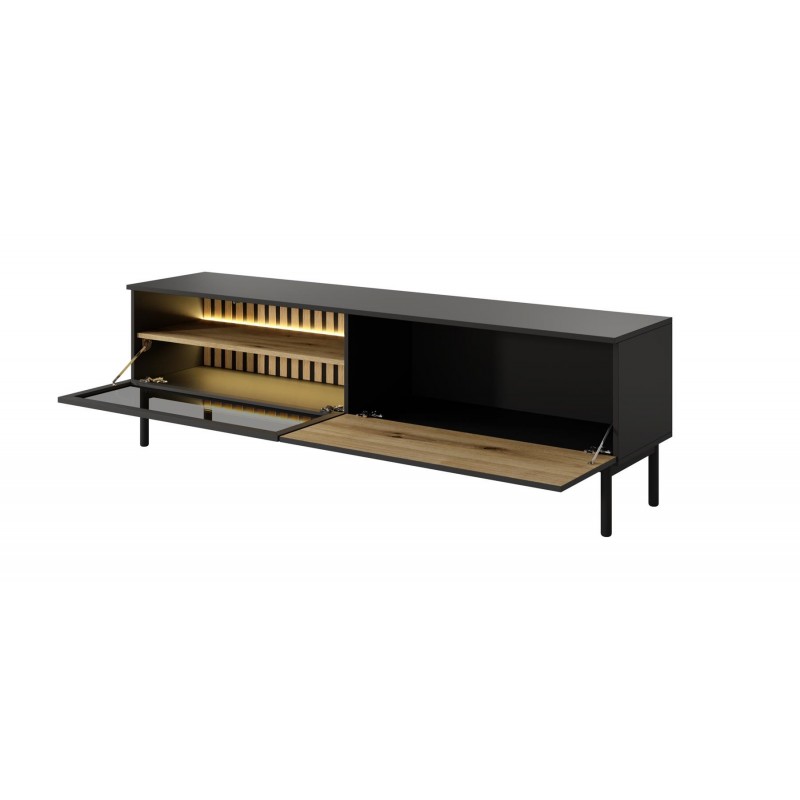 Breiter RTV-Schrank TV-Tisch mit LED-Beleuchtung LANGO 180cm Schwarz + Eiche Evoke 2/9