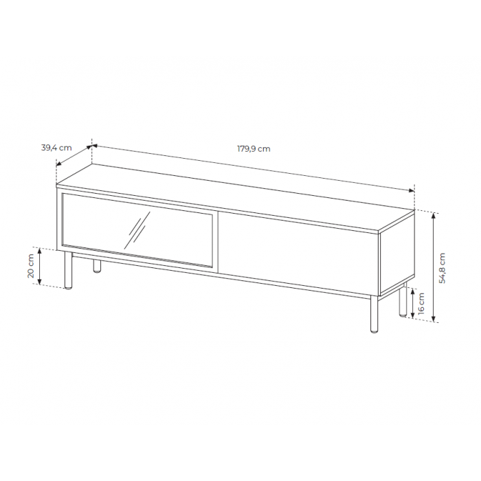 Breiter RTV-Schrank TV-Tisch mit LED-Beleuchtung LANGO 180cm Schwarz + Eiche Evoke