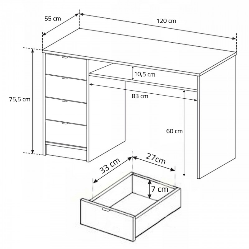 Schwarzer Universalschreibtisch MEZJA mit Schubladen und goldenen Griffen 6/9