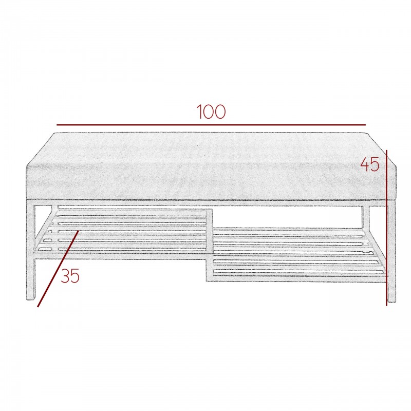 Gepolsterte dunkelbeige Sitzbank mit Regal auf weißem Rahmen MELLO 100 für Wohnzimmer 3/9