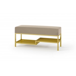 Gepolsterte dunkelbeige Sitzbank mit Regal auf goldenem Rahmen MELLO 100 für Wohnzimmer 1/9