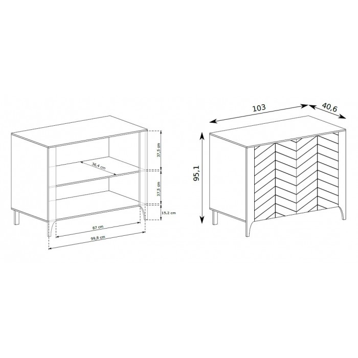 Niedrige zweitürige Kommode Schwarz LUMI für das Wohnzimmer