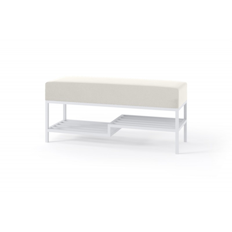 Elegante Sitzbank mit Regal Hellgrau auf weißem Gestell MELLO 80 für moderne Innenräume