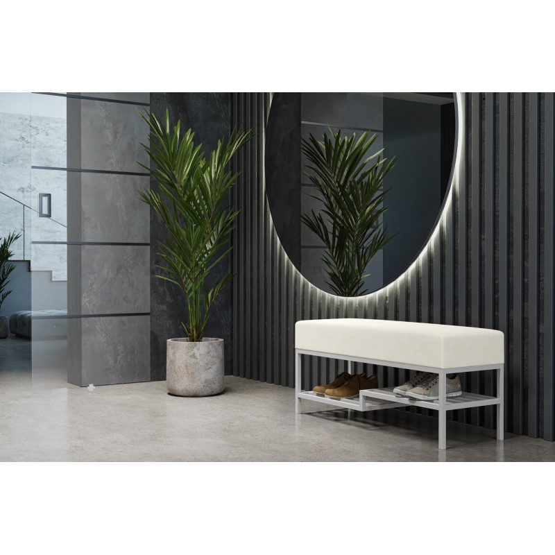 Elegante Sitzbank mit Regal Hellgrau auf weißem Gestell MELLO 80 für moderne Innenräume 2/9