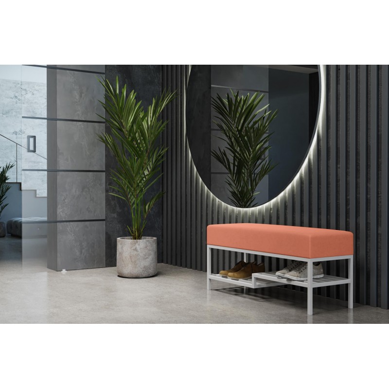 Gepolsterte Sitzbank mit Regal auf weißem Rahmen in rosa MELLO 80 für Wohnzimmer 2/9