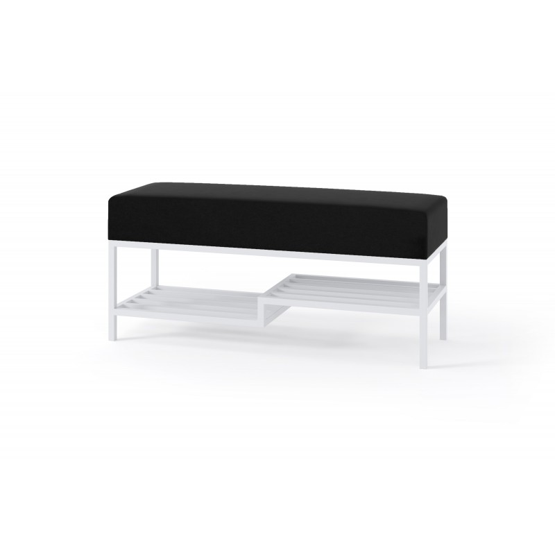 Elegante schwarze Sitzbank mit Regal auf weißem Gestell MELLO 100 für Wohnzimmer