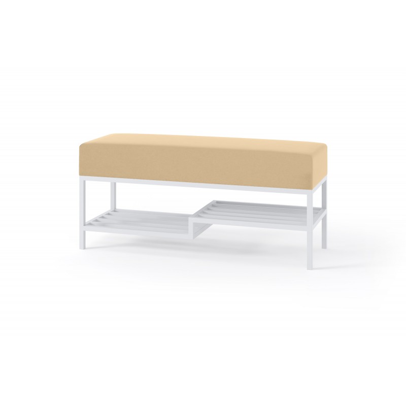 Bequeme hellbeige Sitzbank auf einem weißen Gestell MELLO 100 für das Wohnzimmer