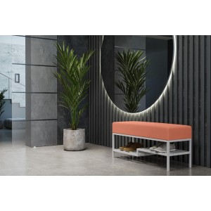 Gepolsterte Sitzbank mit Regal auf weißem Rahmen in rosa MELLO 100 für Wohnzimmer 2/9