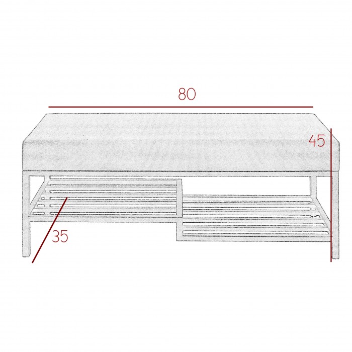 Bequeme graubraune Sitzbank mit schwarzem Gestell und Ablagefläche MELLO 80 für moderne Innenräume (RV 87-184)