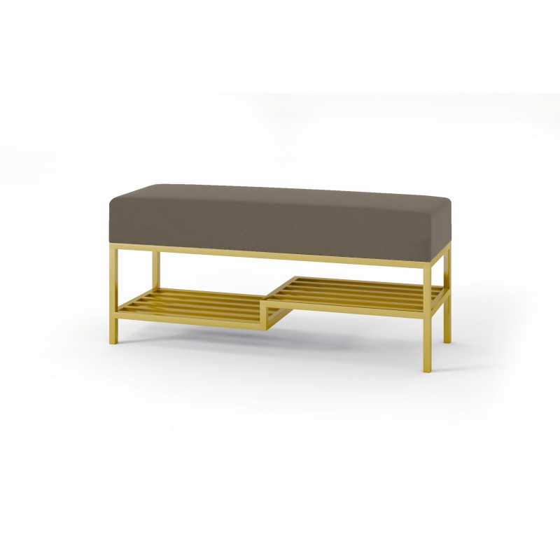 Bequeme graubraune Sitzbank mit goldenem Gestell und Ablagefläche MELLO 80 für moderne Innenräume (RV 87-184)
