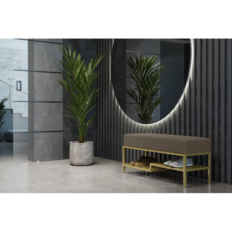 Bequeme graubraune Sitzbank mit goldenem Gestell und Ablagefläche MELLO 80 für moderne Innenräume (RV 87-184) 2/9
