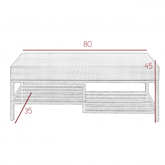 Bequeme graubraune Sitzbank mit goldenem Gestell und Ablagefläche MELLO 80 für moderne Innenräume (RV 87-184)